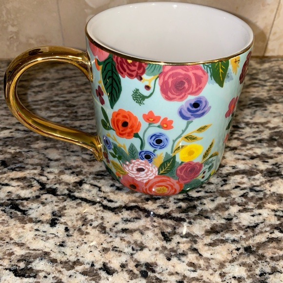 Anthropologie Initial “C” Mug Rifle Paper Co Floral Gold Trim 16 oz - Picture 5 of 6